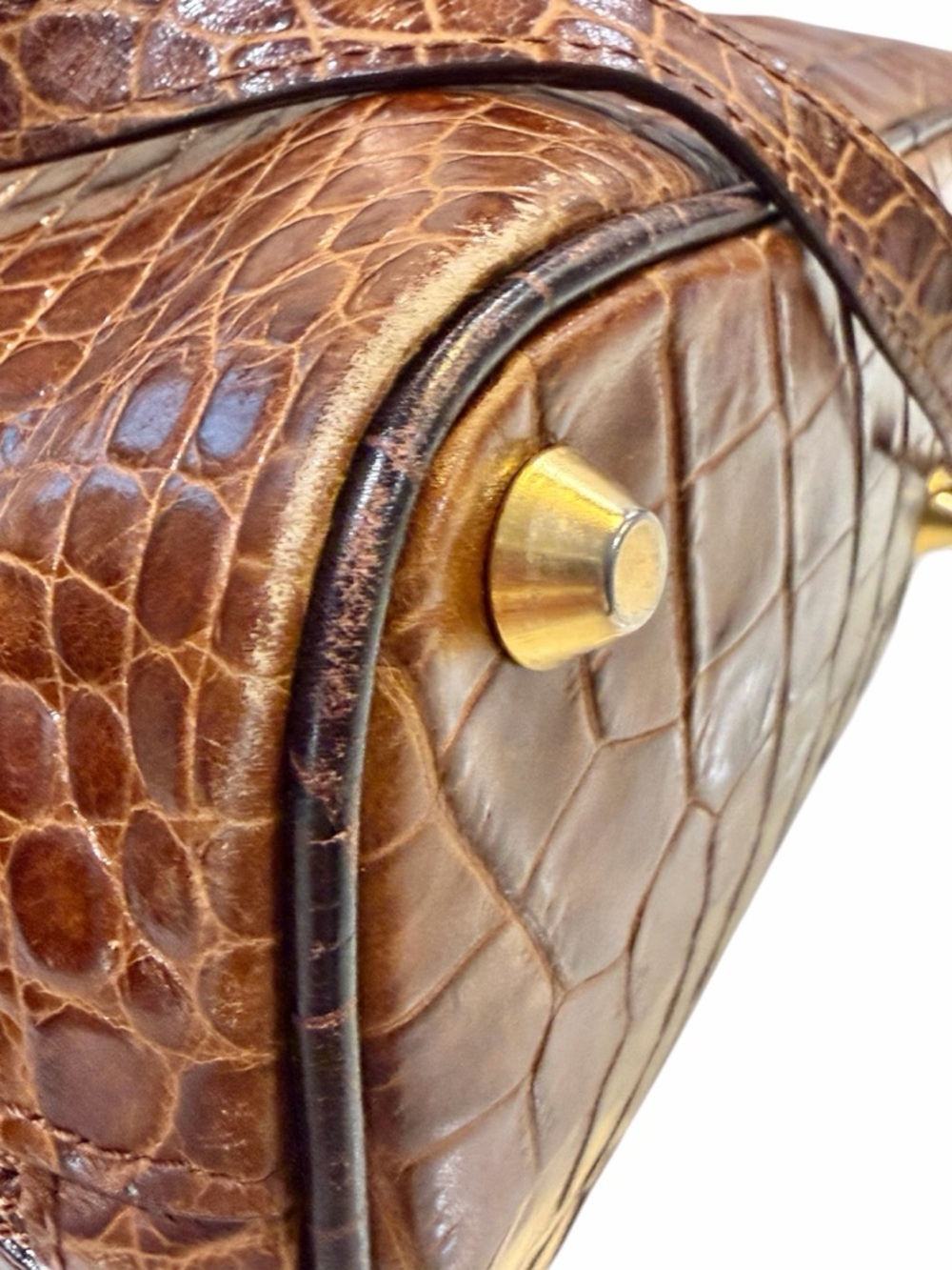 Brown Crocodile Leather Top-Handle Bag with Shoulder Strap Made in Italy 🇮🇹 - Picture 13 of 15